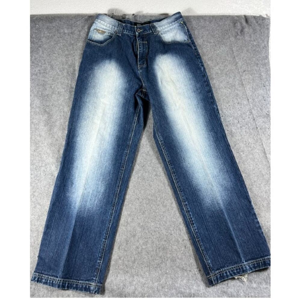 VTG Y2K Stub Baggy Jeans Men 34x32 Blue Faded Bleach Gradient Hip Hop Streetwear